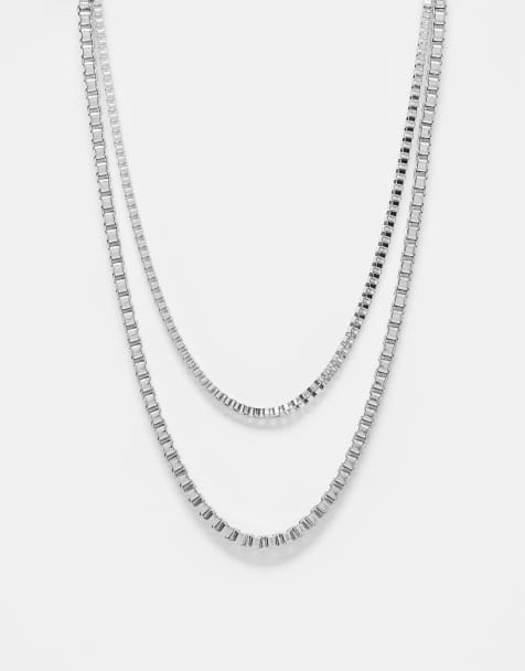 Reclaimed Vintage unisex stainless steel waterproof  2 pack chain necklace in silver - view 1