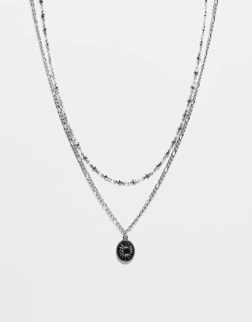 Reclaimed Vintage Unisex stainless steel waterproof 2 row star necklace in silver tone