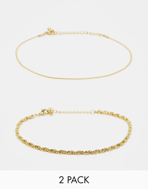 Reclaimed Vintage unisex stainless steel waterproof anklet 2 pack in gold - view 1