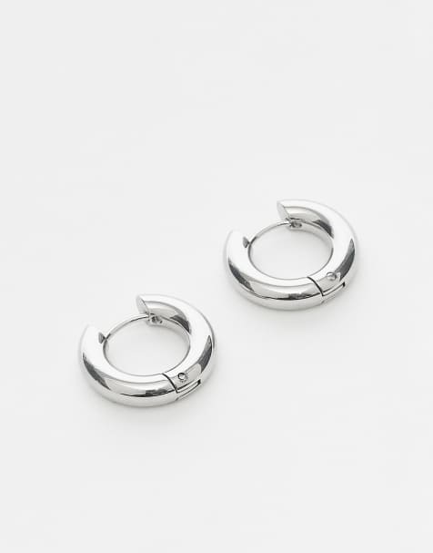 Reclaimed Vintage unisex stainless steel waterproof everyday silver hoop earrings - view 1