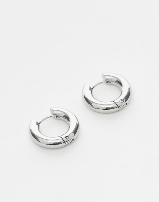 Reclaimed Vintage unisex stainless steel waterproof everyday silver hoop earrings