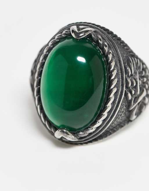Reclaimed Vintage unisex stainless steel waterproof gem ring with stone in silver tone, 2 of 3