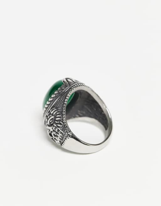 Reclaimed Vintage unisex stainless steel waterproof gem ring with stone in silver, 3 of 3