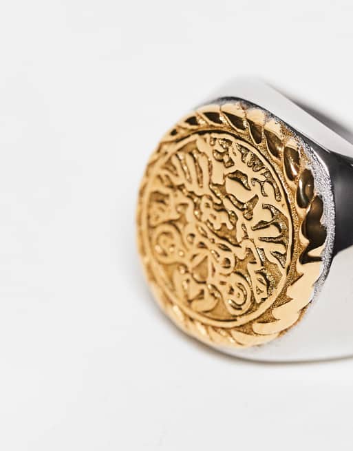 Reclaimed Vintage unisex stainless steel waterproof signet ring in ...