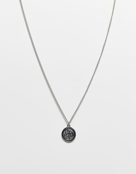 Reclaimed Vintage Unisex stainless steel waterproof St Christopher pendant necklace in burnished silver - view 1