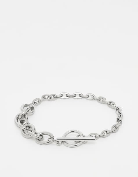 Reclaimed Vintage unisex stainless steel waterproof T bar molten chain bracelet in silver - view 1