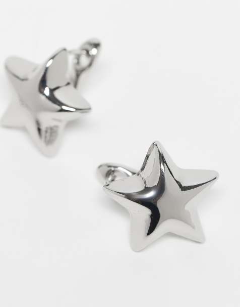 Reclaimed Vintage unisex star chubby hoop earrings in silver tone - view 1