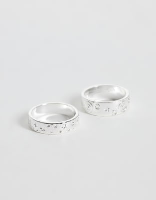 Reclaimed Vintage Unisex Star Hammered Rings 2 Pack In Silver