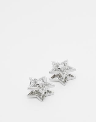 Reclaimed Vintage Unisex Star Huggie Hoop Earrings In Silver