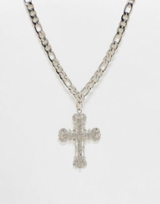 Reclaimed Vintage unisex statement chain and sparkle cross neclklace in silver