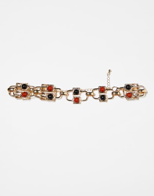 Reclaimed Vintage unisex statement cross choker with stones in gold