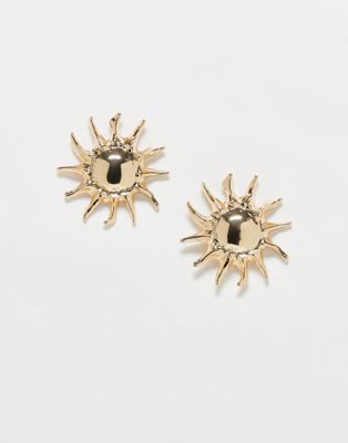 Reclaimed Vintage Unisex Statement Sun Earrings In Gold