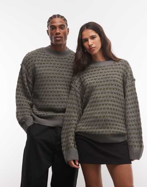 Reclaimed Vintage unisex stitch detail crew knitted sweater in gray, 2 of 4