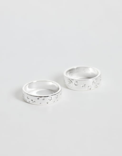 Reclaimed Vintage unisex stjernede hamrede ringe, pakke med 2, i sølv