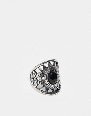 Reclaimed Vintage unisex stone ring in stainless steel