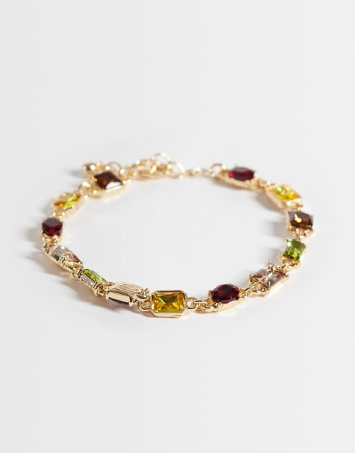 Reclaimed Vintage unisex stone set bracelet in multi colour, 1 of 3