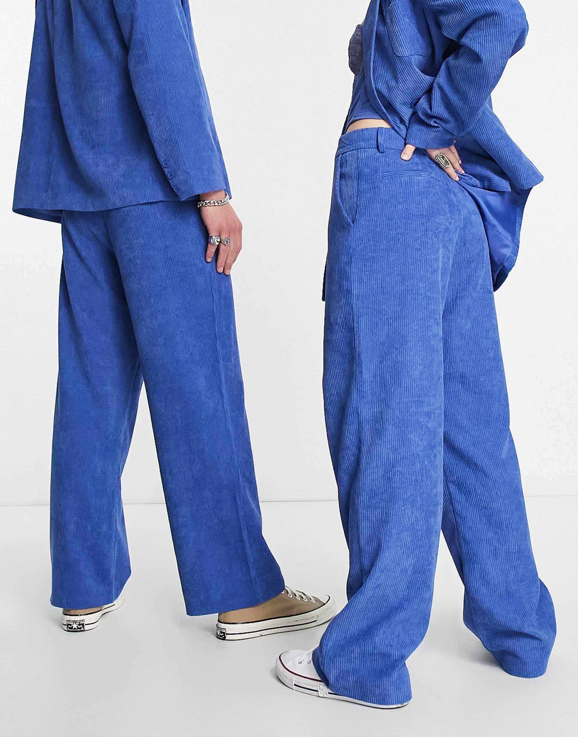 Reclaimed Vintage unisex straight leg trouser in blue cord view 2