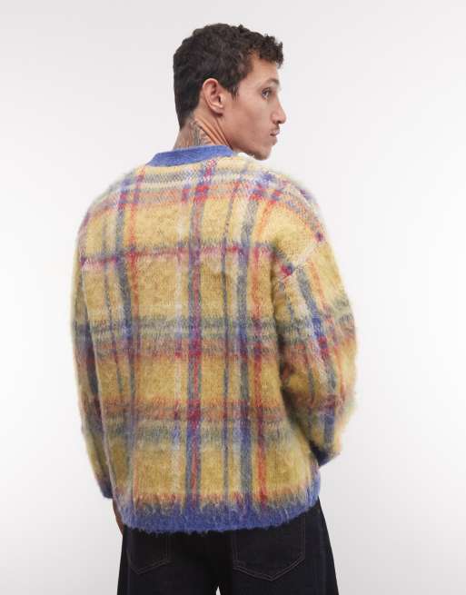 Reclaimed Vintage Unisex-Strickcardigan mit V-Ausschnitt, angeraut, kariert, 4 von 4