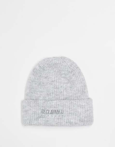 Reclaimed Vintage – Unisex-Strickmütze in meliertem Grau mit Markenlogo - view 1