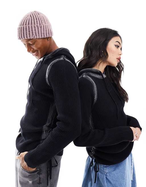 Reclaimed Vintage – Unisex-Strickpullover mit Kapuze in schwarzer Acid-Waschung