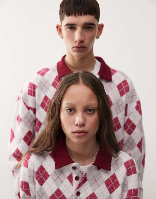 Reclaimed Vintage – Unisex-Strickpullover mit Rautenmuster und Polokragen, 2 von 4