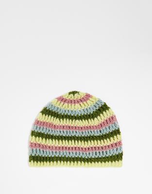 unisex stripe crochet skull hat-Multi