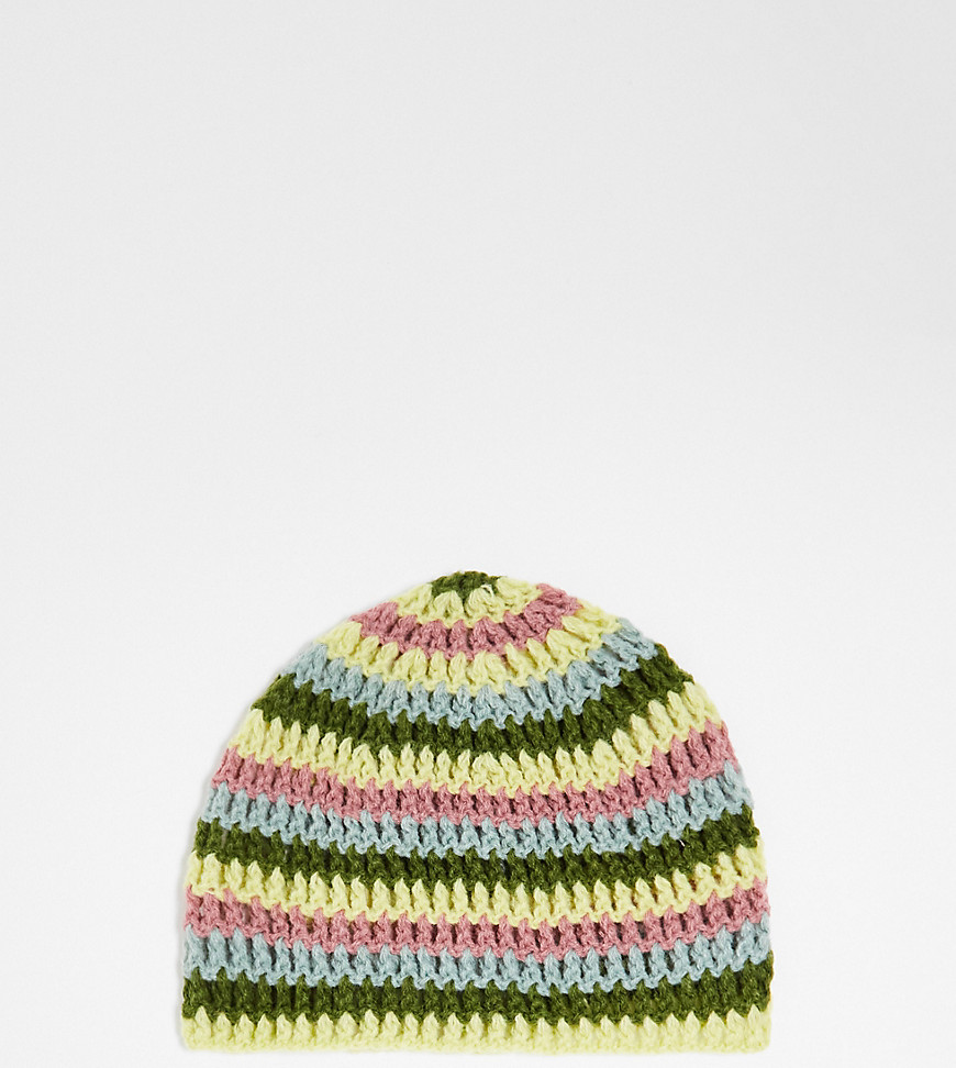 unisex stripe crochet skull hat-Multi