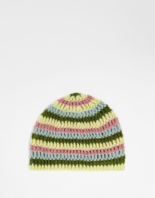 Reclaimed Vintage unisex stripe crochet skull hat
