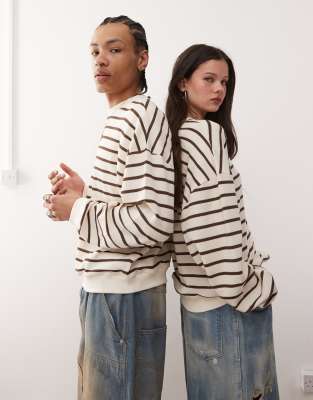 Reclaimed Vintage Unisex Stripe Waffle Sweatshirt-white