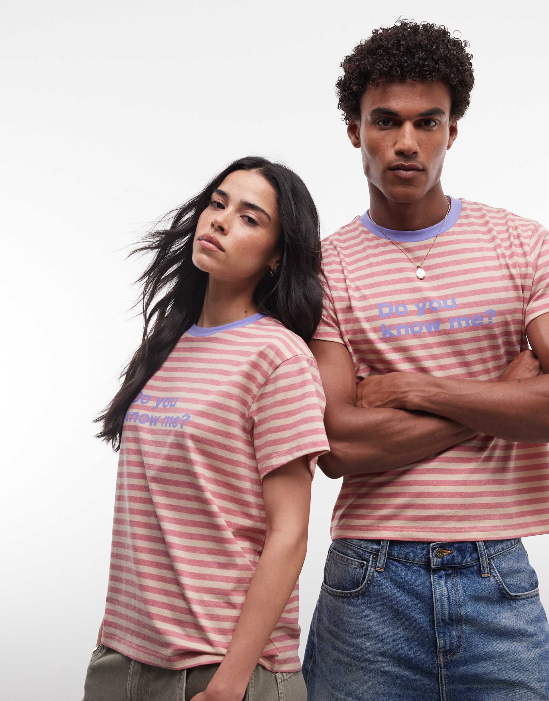 reclaimed vintage unisex striped tee with slogan print in red