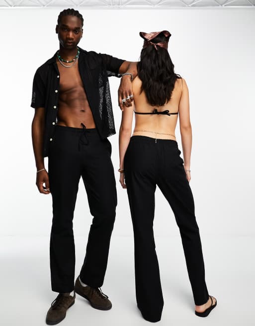 Reclaimed Vintage unisex summer pull on trousers in black linen