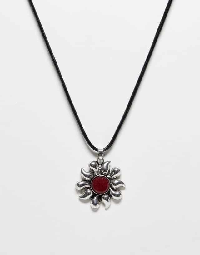 Reclaimed Vintage unisex sun pendant necklace on cord