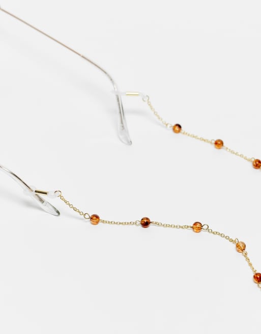 Reclaimed Vintage unisex sunglasses chain with amber beads ASOS