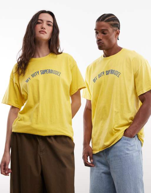 Reclaimed Vintage unisex supermodel slogan t-shirt in yellow