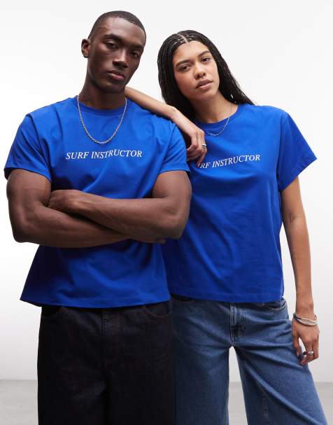 Reclaimed Vintage unisex surf instructor slogan tee in blue - view 1