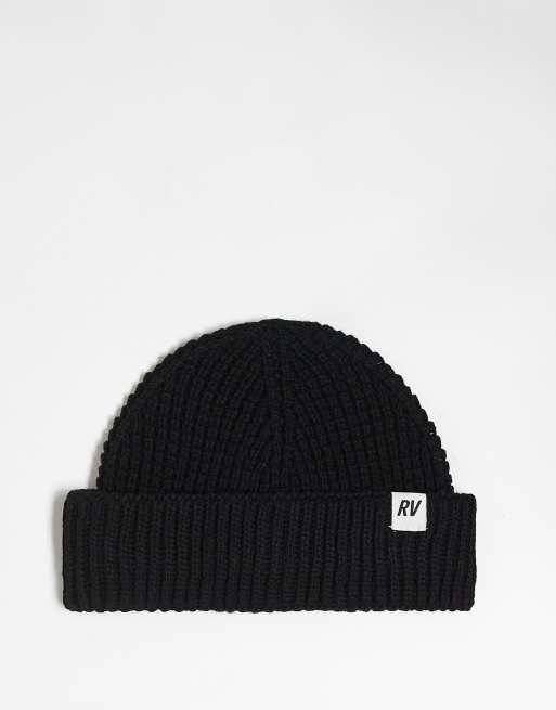 Reclaimed Vintage – Unisex – Svart, våfflad mössa med logga, del av set