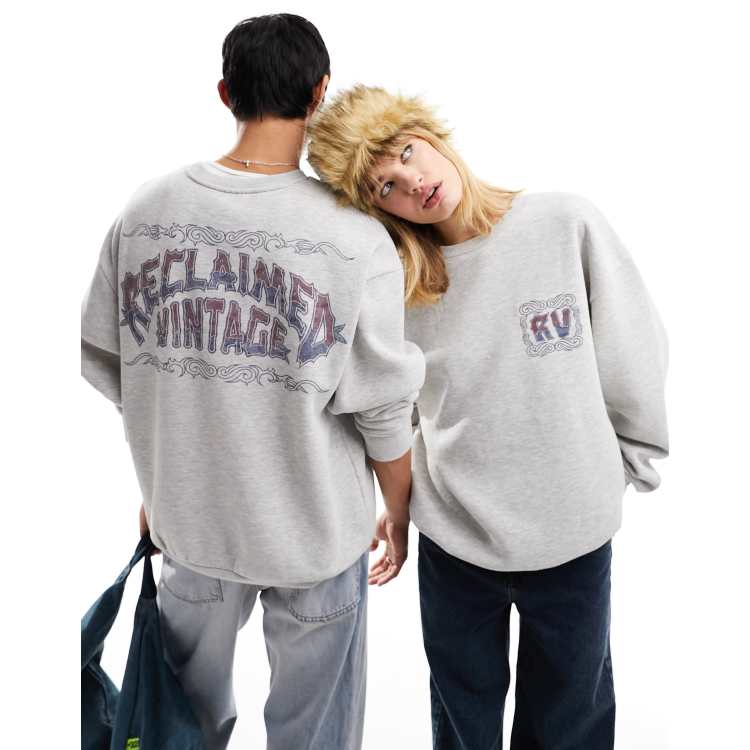 Reclaimed Vintage Unisex Sweatshirt in Grau meliert mit Surf Print ASOS