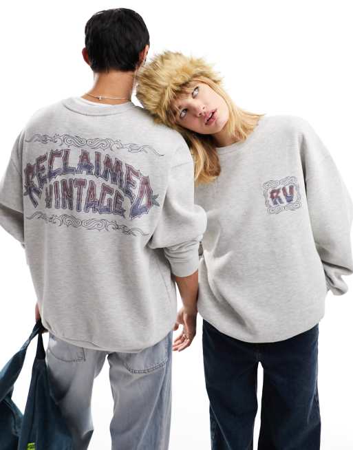 Reclaimed Vintage – Unisex-Sweatshirt in Grau meliert mit Surf-Print