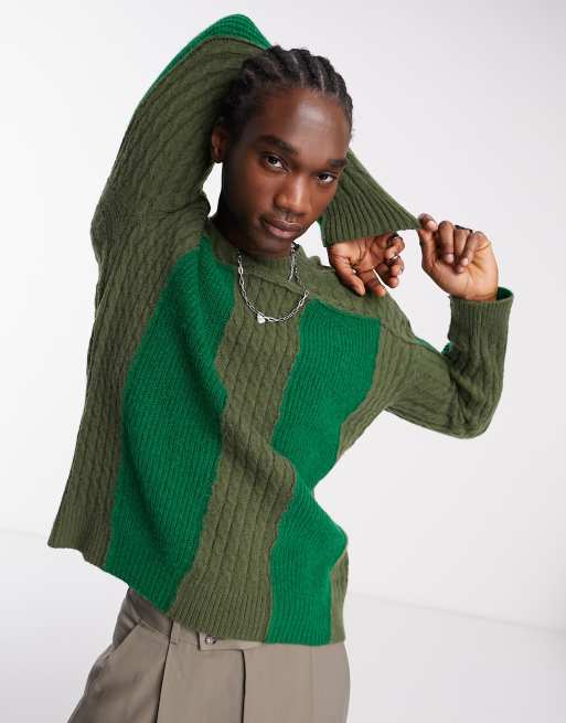 Reclaimed Vintage Unisex – Sweter oversize z mieszanej dzianiny o warkoczowym splocie