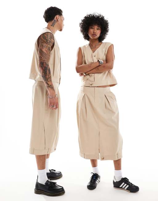 Reclaimed Vintage Unisex – Szarobeżowy zestaw z imitacji lnu