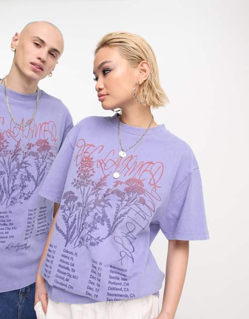 Reclaimed Vintage – Unisex-T-Shirt in Blau mit Blumentabellen-Print