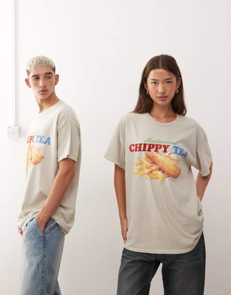 Reclaimed Vintage – Unisex-T-Shirt in Steinbeige mit Oversize-Passform und Lebensmittel-Grafikprint - view 1