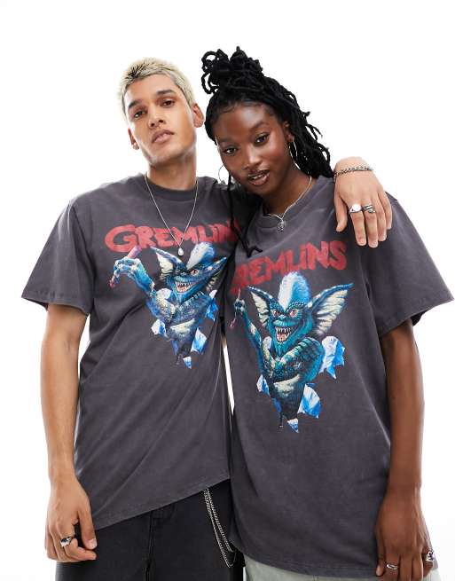 Reclaimed Vintage – Unisex-T-Shirt in verwaschenem Anthrazit mit lizenzierter Gremlins-Grafik 