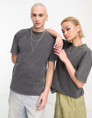 Reclaimed Vintage Unisex T-shirt In Washed Charcoal-gray In Gray