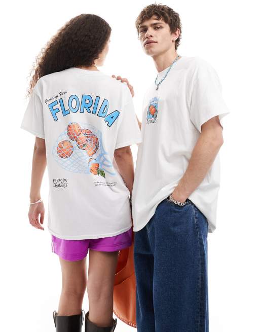 Reclaimed Vintage – Unisex-T-Shirt in Weiß mit „Florida“-Orangen-Print