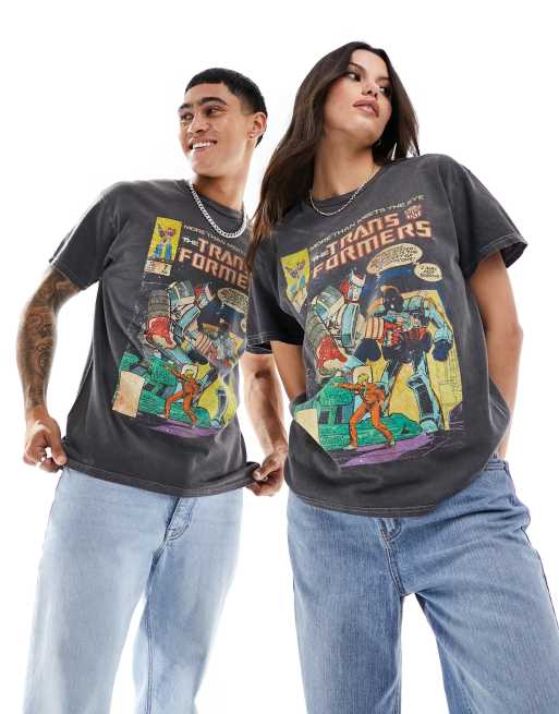 Reclaimed Vintage - Unisex T-shirt met gelicenseerde Transformers print in antracietgrijs met wassing