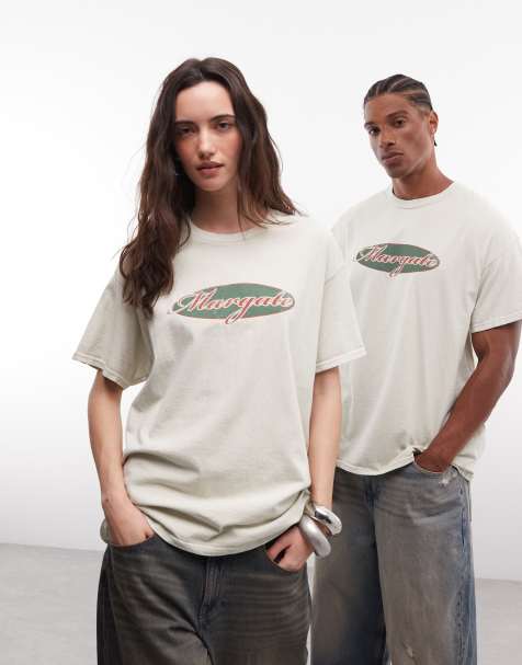Reclaimed Vintage unisex T-shirt met wassing Margate in ecru - view 1