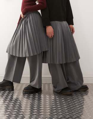 Reclaimed Vintage Unisex Tailored Skirt Pants In Gray