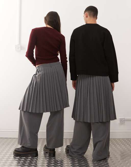 Reclaimed Vintage Unisex tailored skirt pants in gray | ASOS