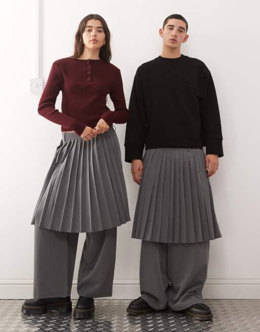 Reclaimed Vintage Unisex tailored skirt pants in grey